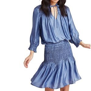 Frye Anthro Cara Smocked Embroidered Tunic Dress